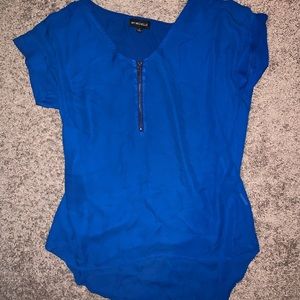 Blue sheer zipper front top